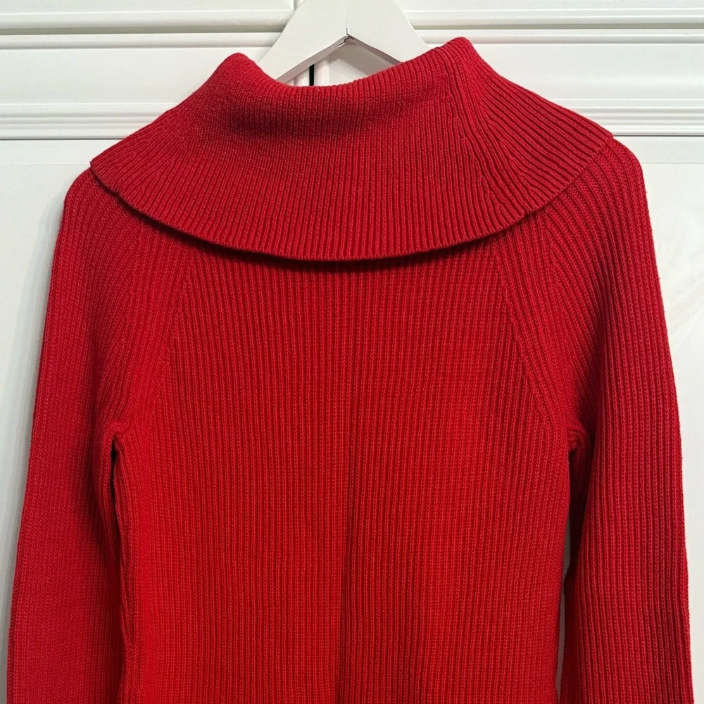 Tommy Hilfiger Size Medium Red Cowl Neck Long Sleeve Ribbed Cotton Sweater - Picture 7 of 10